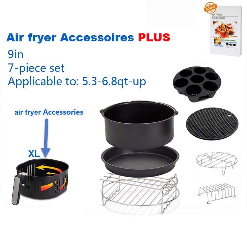 9 Pulgadas Accesorios Para Freidoras Sin Aceite Accesorios De Cocina 7 Kits Compatible Con Freidoras Sin Aceite Estándar 5,3-6,8 Cuartos De Galón O Más Incluye Bandeja Para Pizza, Tapete De Silicona