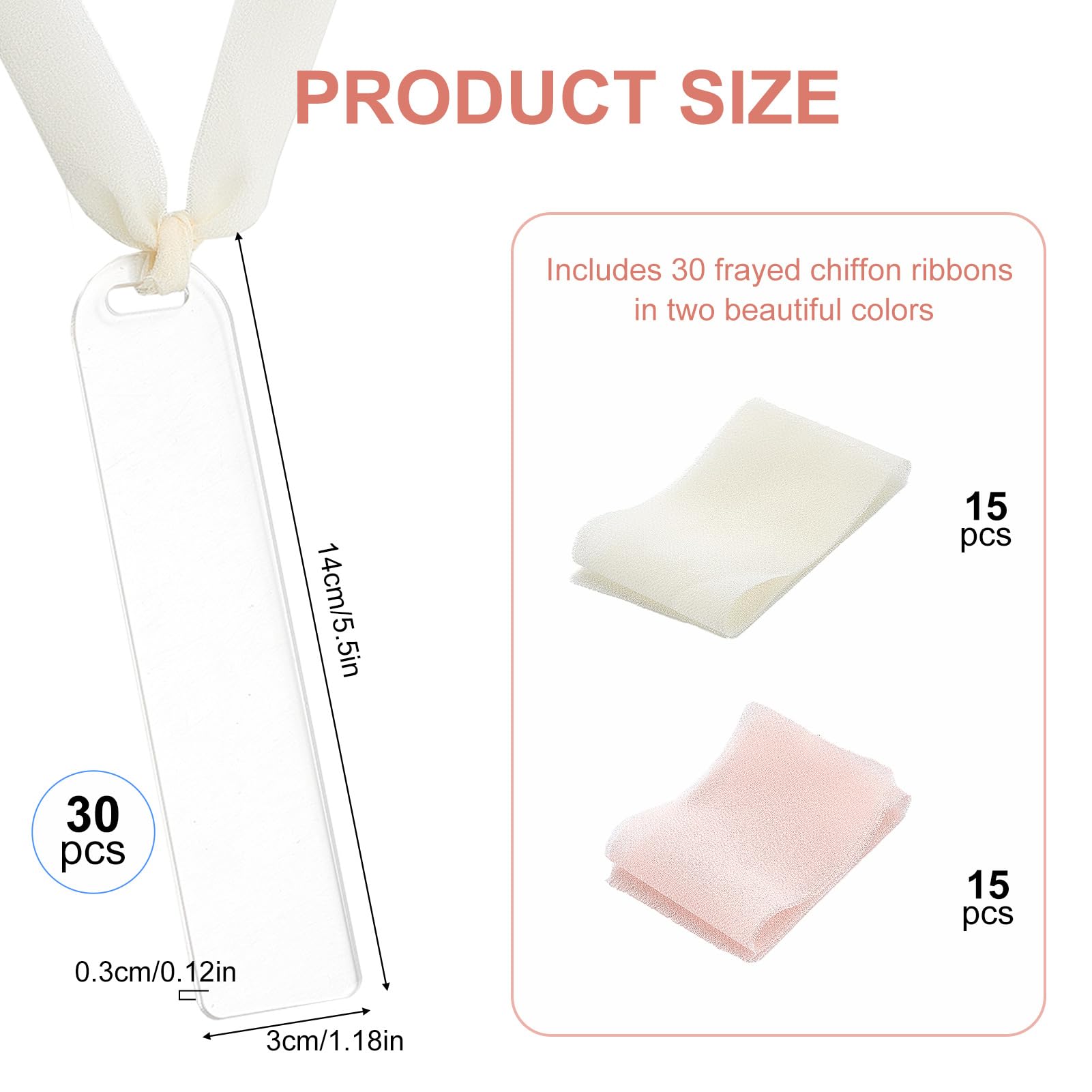 NICENEEDED 30 PCS Acrylic Bookmark Blanks, 3mm Thicken Clear Acrylic Bookmarks Acrylic Tags with 30 PCS Ribbons - Image 2