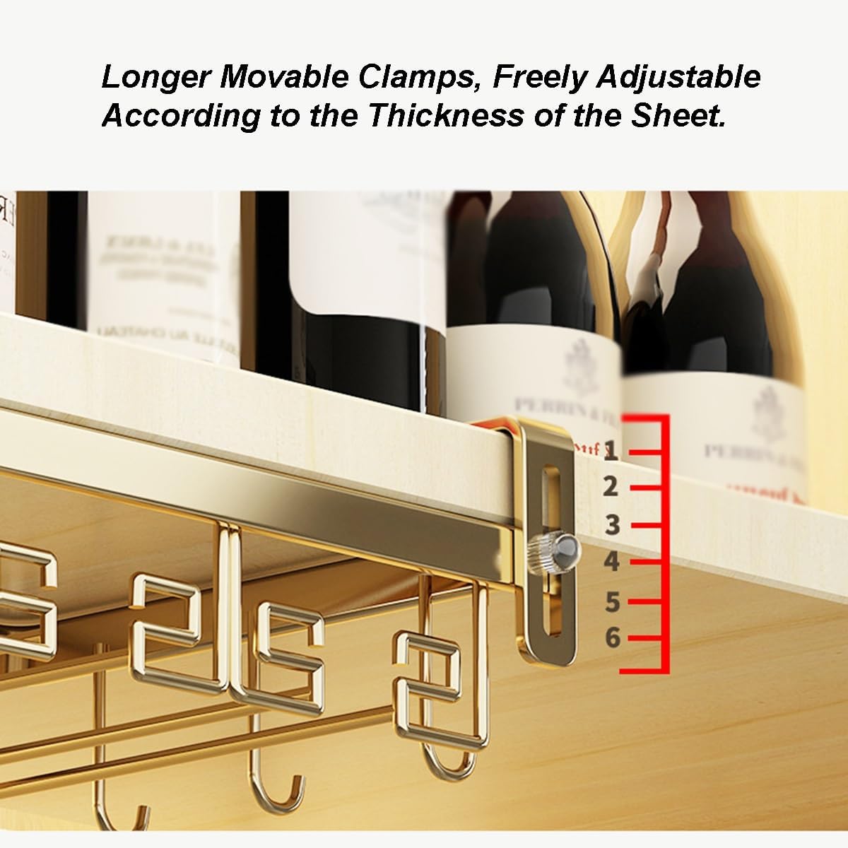 Adjustable Wine Glass Rack - Under Cabinet Goblet Holder Inverted Hanging Glass Storage with Hooks for Kitchen Bar Space-Saving Design (White 2 Slots)