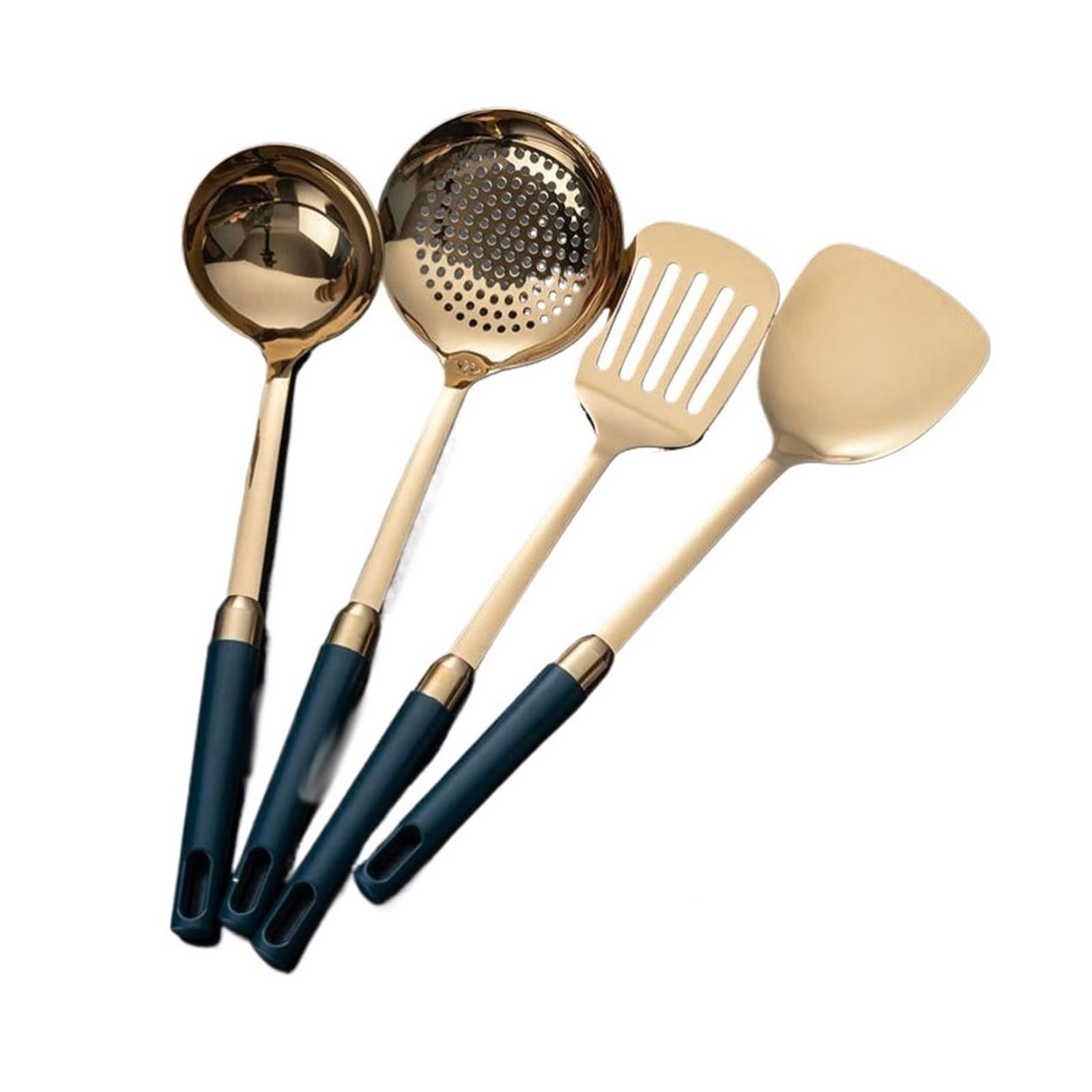Pfannenwender aus Edelstahl 304, Löffel, 4-teiliges Set, Küchenutensilien, Ablasslöffel, Gadgets aus Holz