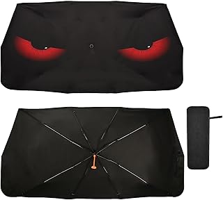Evil Red Eyes Umbrella Windshield Sun Shade Foldable Windshield Umbrella Sun Shade for Car Funny Car Umbrella Sun Shade Cover for Trucks SUV Automotive Interior Sun Protection 58x29.7 inch