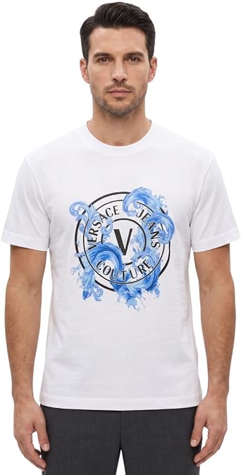 VERSACE JEANS COUTURE White T-Shirt Baroque Medallion Logo-