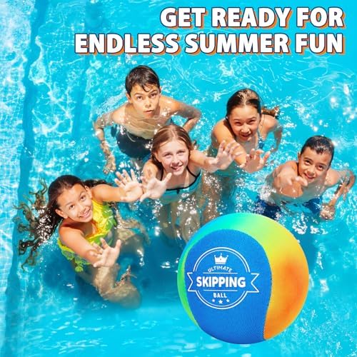 Korlon Tec Skipping Water Balls for Pool, 2 Pack Splash Skip Ball Water Bouncing Ball with Mesh Bag, Summer Water Lake Beach Pool Toys for Kids Ages 4-8 8-12 and Adults Games (Rainbow) - 5