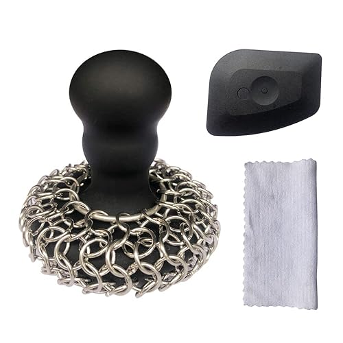 316 Upgraded Chainmail Scrubber with Silicone Handle Cast Iron Cleaner
