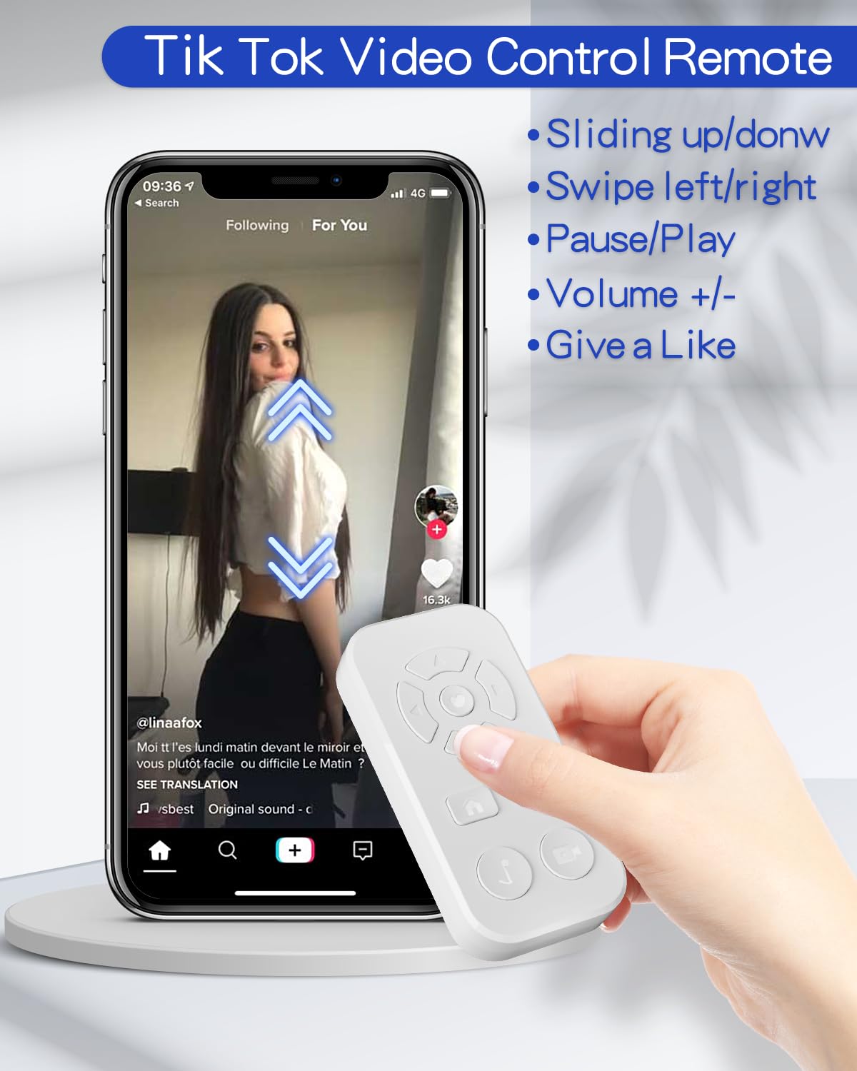MILOUZ Remote Control Scrolling For Tiktok With Phone Stand,Page Turner For Kindle App E-Book,Bluetooth Camera Shutter Remote For IPhone, Android,iOS,iPad,Tablet (Black