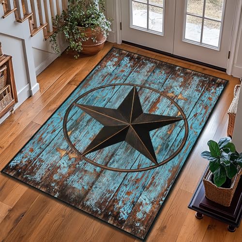 Western Area Rug 3x5,Rustic Barn Texas Star on Old Wooden
