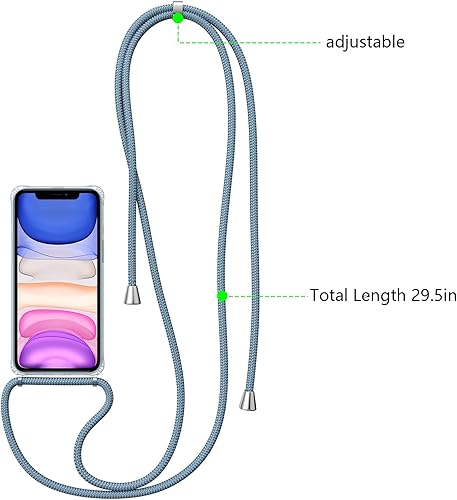 Miniatura 9 de ZTOFERA Compatible con iPhone 11, funda transparente con cordón ajustable, TPU suave y delgada, a prueba de golpes, funda protectora cruzada para