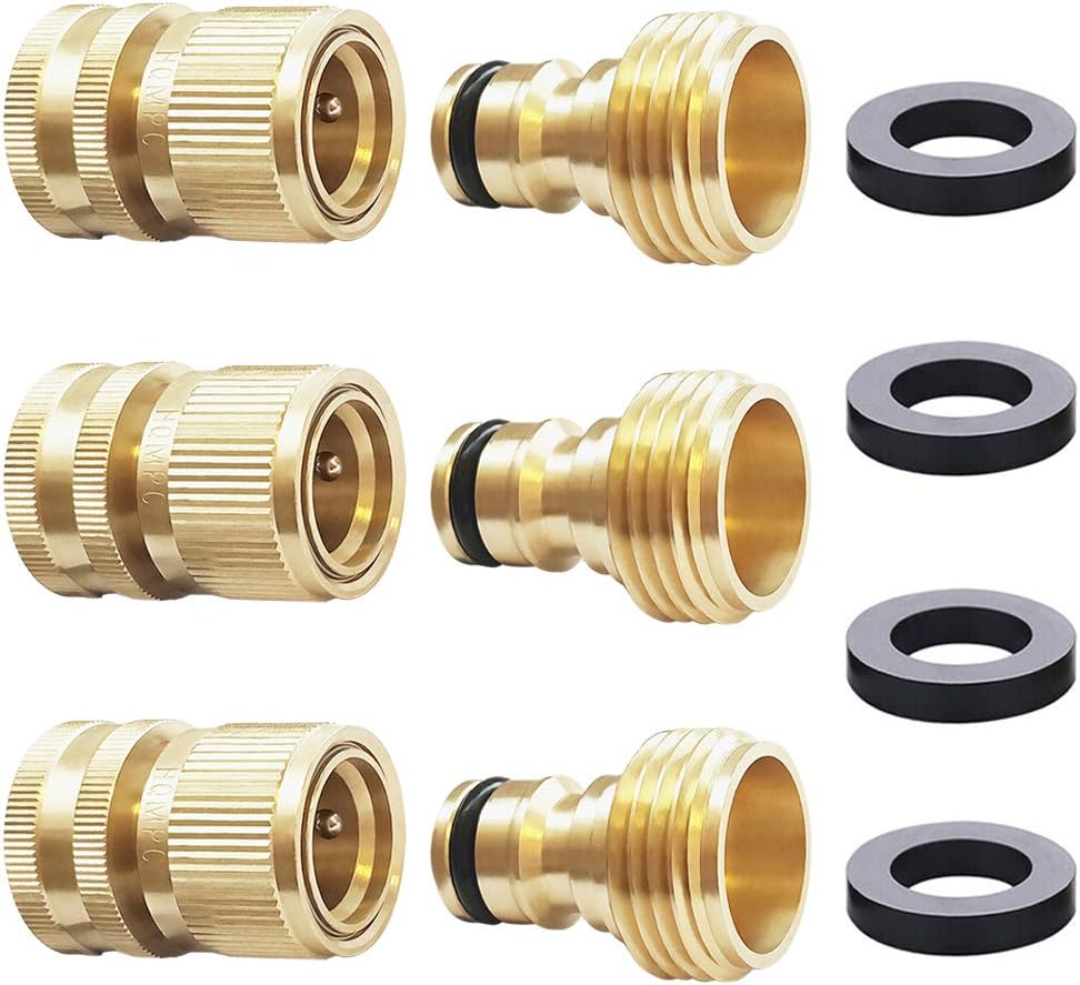 HQMPC Garden Hose Quick Connect Solid Brass Quick Connector Garden Hose Fitti...