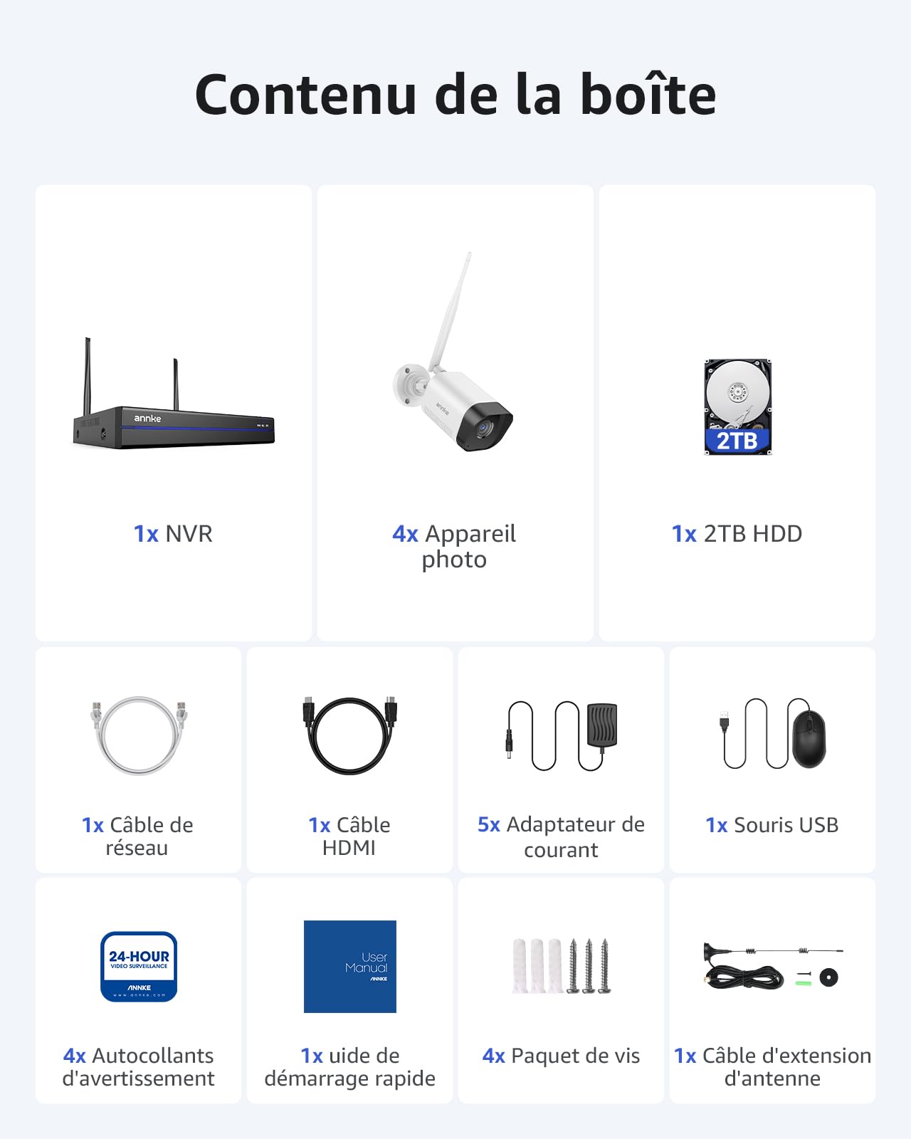 ANNKE Zestaw 4K Zewnętrzna kamera nadzorująca WiFi, 16CH 4K NVR 2TB i 4 szt. 8 MP, dwukierunkowy dźwięk, 2,4/5 Ghz WiFi, 30 m IR noktowizor, wykrywanie osoby, nagrywanie 24/7
