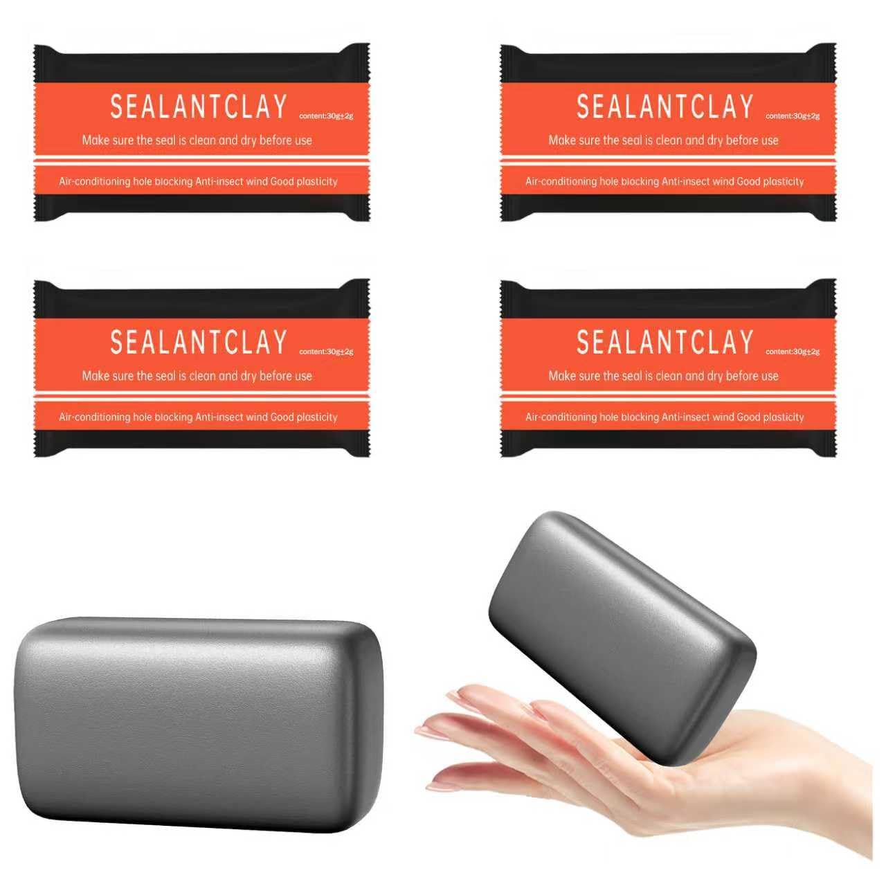 QZLMATCH 4-Pack Gray Waterproof Moldable Seal Putty - Easy Repair Clay for Wall Holes, AC Openings, Drains & Ducts