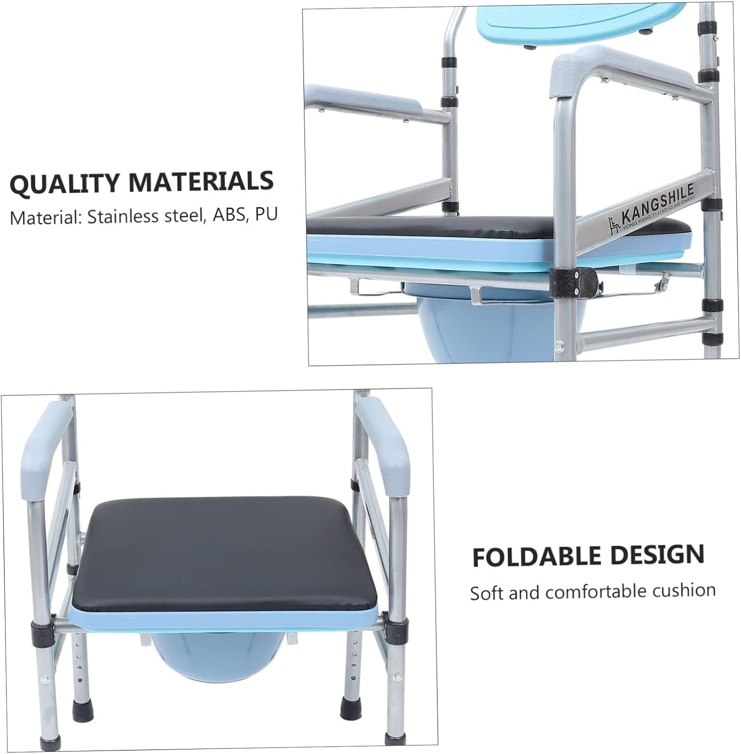Commode Toilet Chair,Commode Chair for Toilet with Arms,Lightweight Bedside Commode w Removable Seat Pad, Portable Foldable Commode Chair with Built-in Toilet for Disabled People The Elderly