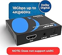 Vista 2 de OREI 4K 60Hz 18G HDMI 2.0 Audio Converter Extractor - SPDIF + 3.5mm Output - HDCP 2.2 - Dolby Digital/DTS Passthrough CEC, HDR, Dolby Vision, HDR10