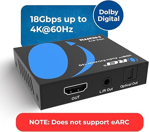Miniatura 2 de OREI 4K 60Hz 18G HDMI 2.0 Audio Converter Extractor - SPDIF + 3.5mm Output - HDCP 2.2 - Dolby Digital/DTS Passthrough CEC, HDR, Dolby Vision, HDR10
