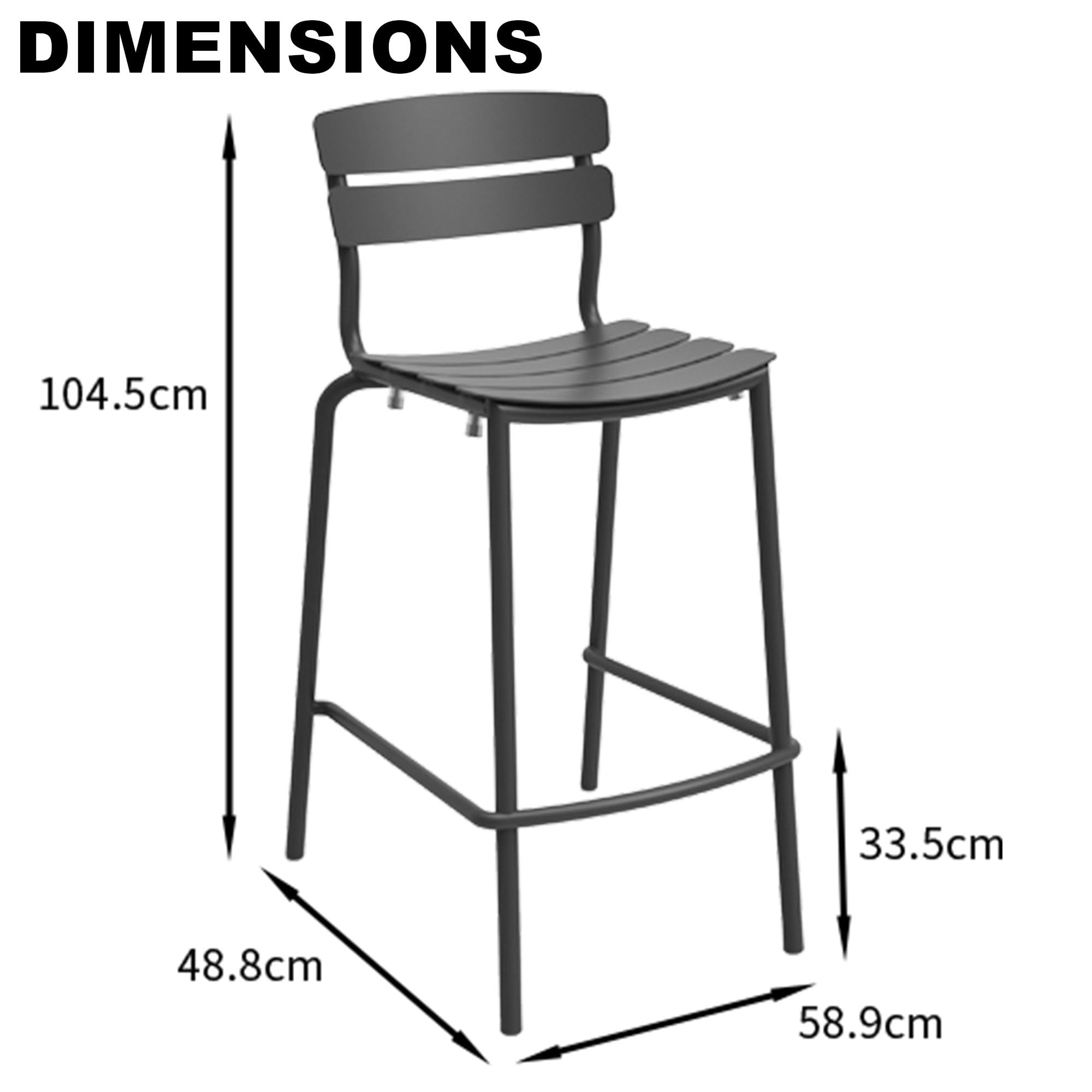 Set da tavolo e sgabello, in alluminio, per interni ed esterni, per cucina, soggiorno, ufficio, bar (1, 2 sgabelli da bar (48,8 x 58,9 x 104,5 cm)