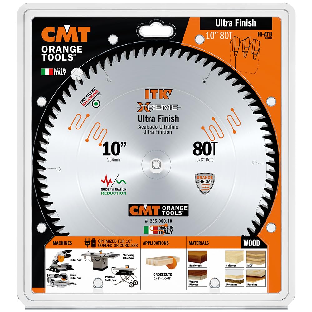 CMT 255.080.10 Itk industriale affilatura della lama, 25,4 cm x 80 denti 40 ° ATB Grind con 5/20,3 cm foro