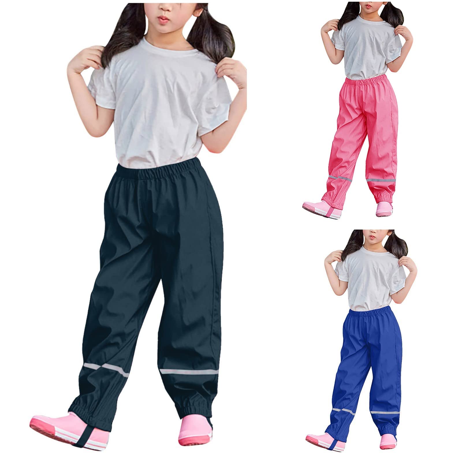 Matschhose Ungefüttert Kinder Ungefüttert Baby Ohne Unisex Matschhose Kinder Dünne Mädchen Regenkleidung Wasserdicht Regenschutz Mit Aufdruck Fahrrad Regenhose Sea Blue, Blue,Hot Pink 2-10 Years