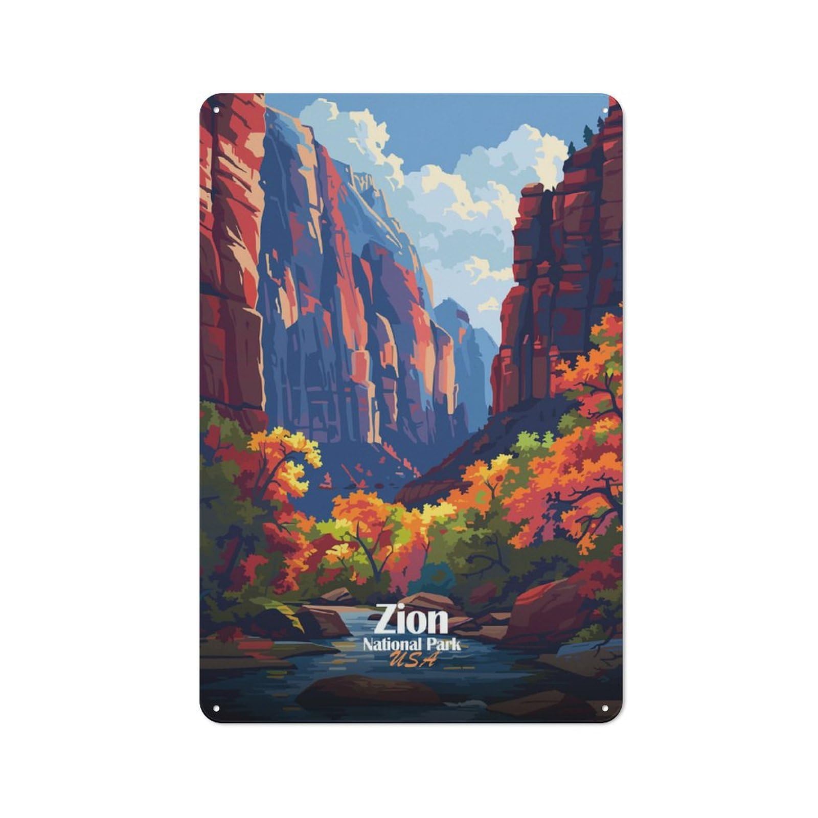 Junmoney Style-23 Zion National Park Landscape Art Decorative Metal Plaque 30X20cm, Shop Front Style Bistro Wall Plaque For Tea Room, Shop Wall Or Breakfast Area