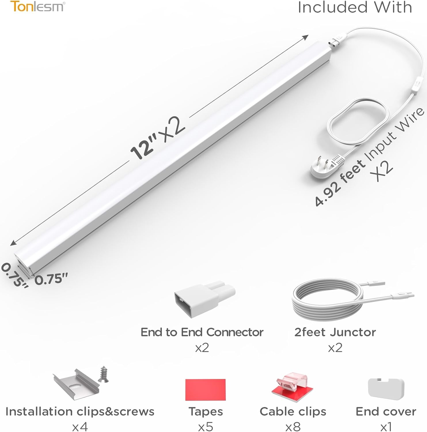 Under Cabinet Lighting Plug in 12in 2Pack AC120V 3CCT 3000/4000/5000K, Super Bright,Linkable Under Counter Lights for Kitchen, Ultra Slim LED Cabinet Light,ETL White