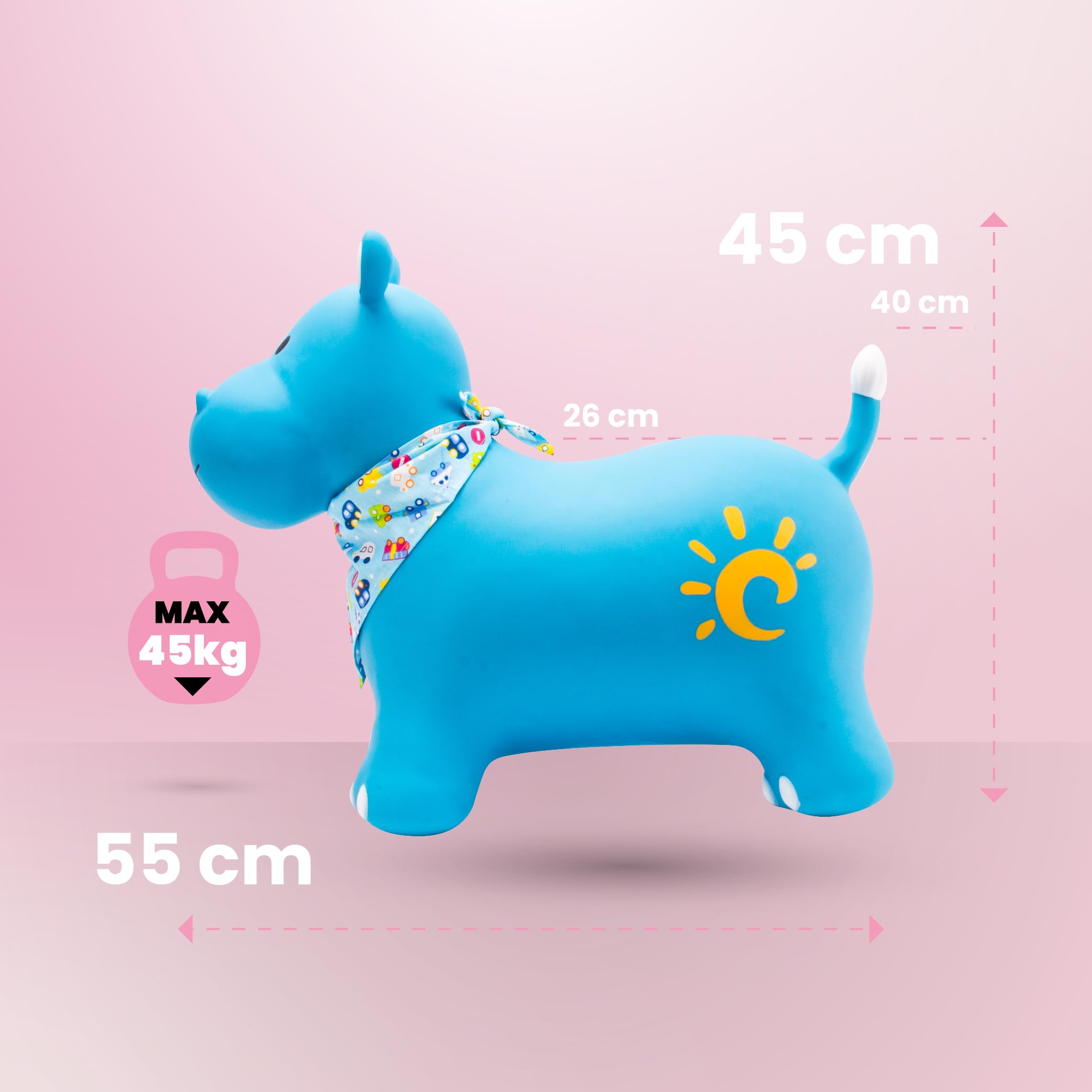 sun baby Saltador Hinchable para Niños hasta 45 Kg sin BPA, de 1 año, Pelotas saltarinas para niños (Hipopótamo Azul con pañuelo) - 5