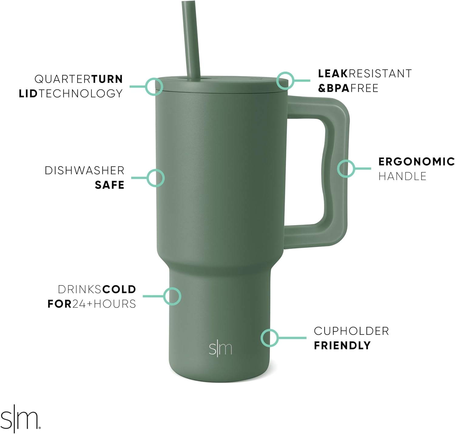 Simple Modern 30 oz Tumbler with Handle and Straw Lid | Insulated Cup Reusable Stainless Steel Water Bottle Travel Mug Cupholder Friendly | Gifts for Women Men Him Her | Trek Collection | Olive Grove - Image 2