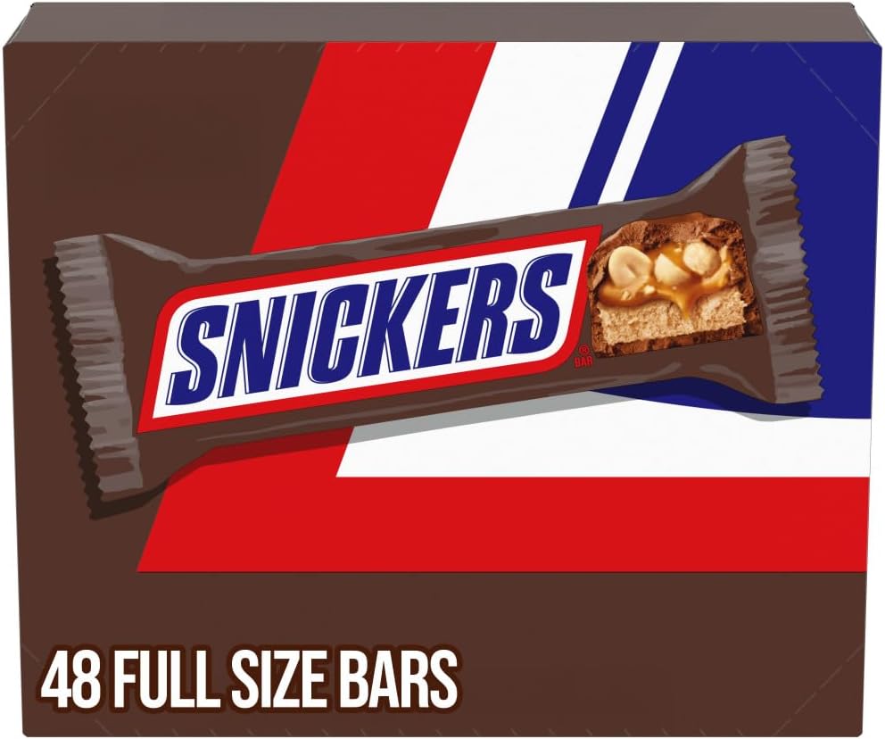 SNICKERS Full Size Bulk Milk Chocolate Candy Bars, 1.86 oz Bar, 48 ct Box