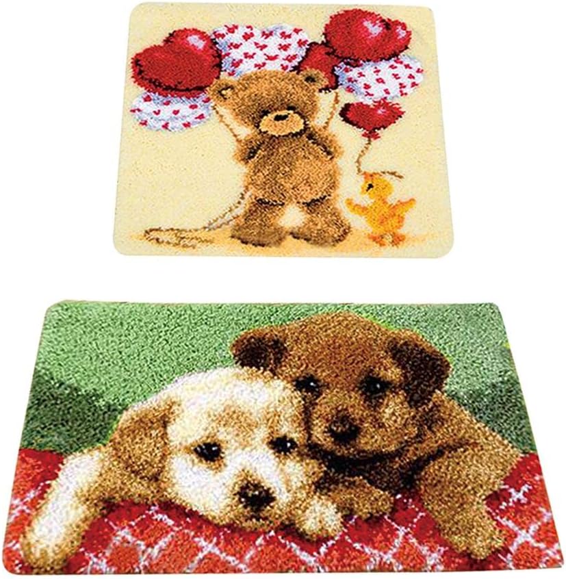 Latch Hook Kit for Adults and Kids - 2 Sets Animal Carpet Rug Making Kit with Basic Tools for Embroidery and Cross Stitch - DIY Cushion Covers and Pillow Making Kit at Hobby Craft