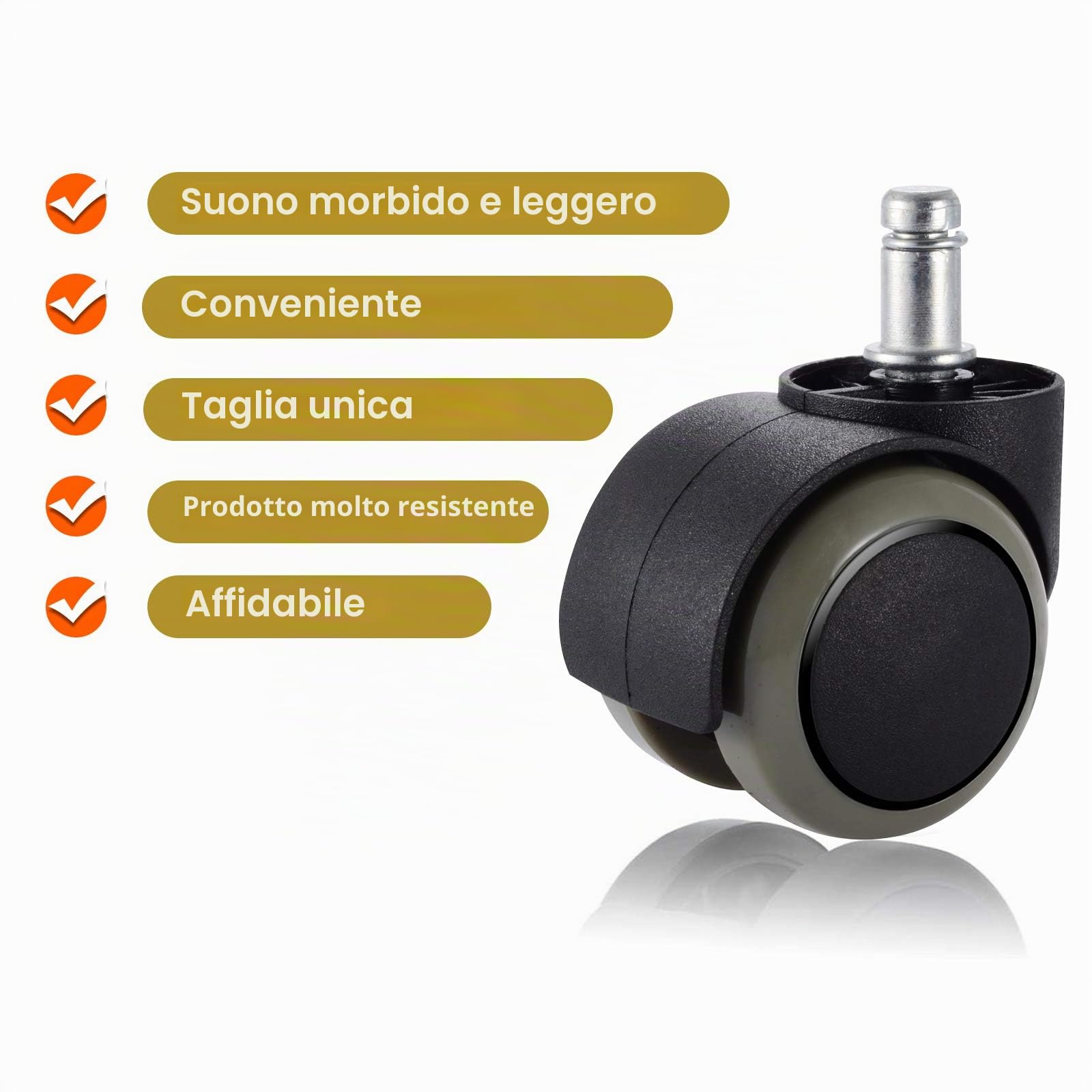 PChero 5 Confezioni Ruote Sedie da Ufficio per Parquet, Universale Standard 11mm x 22mm (7/16" X 7/8"), Supportando Fino a 250kg