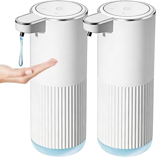 Dispensador automático de jabón, paquete de 2 dispensadores de jabón líquido sin contacto blanco para baño, dispensador eléctrico de plástico de