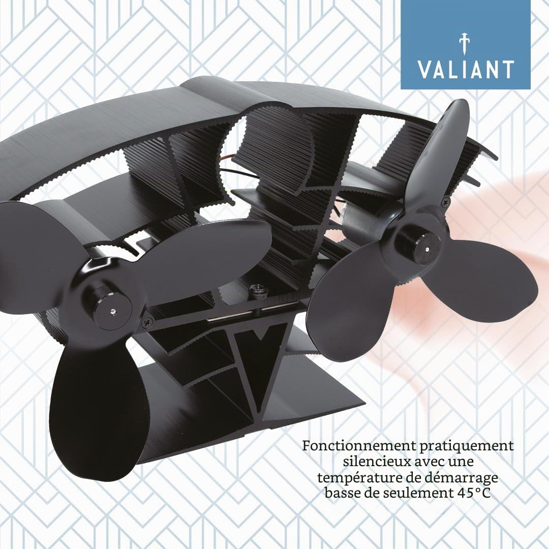 Valiant Whirlwind Ventilateur de poêle – Ventilateur de brûleur à bûches à Circulation d'air Chaud, Noir