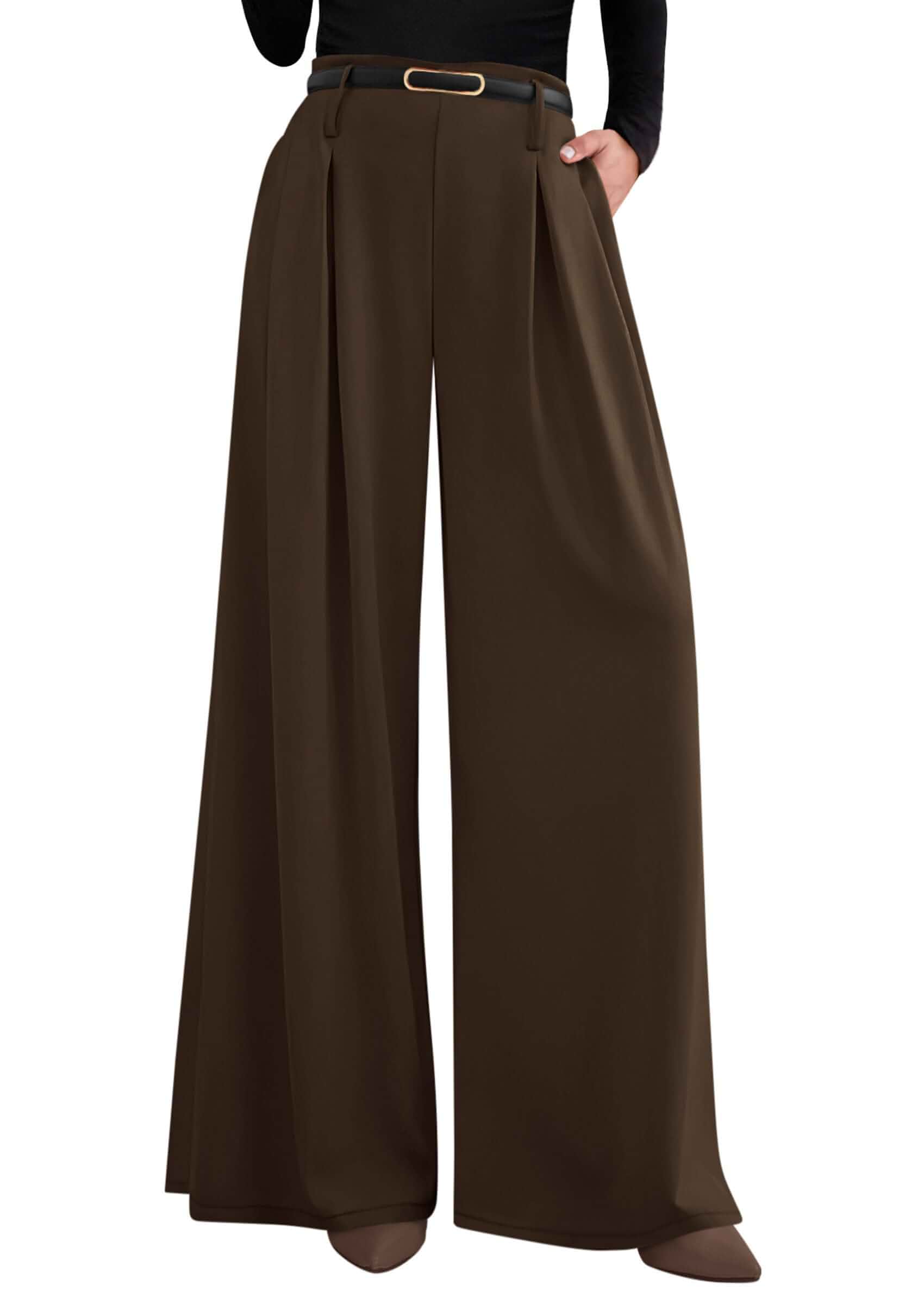 PRETTYGARDEN Womens Wide Leg Dress Pants Flowy Trousers Front Pleats,Side Zipper,Pockets,High Waisted Palazzo Pants,Professional Interview Slacks,Office Work Business Casual Outfits