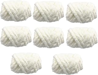 Chunky Knit Chenille Yarn, Jumbo Chenille Yarn Soft Blanket Yarn DIY Chenille Yarn Chunky Wool Yarn for Arm-Knit,Crochet, Knitting & Crafting (White, 8 Pack / 225 Yards)