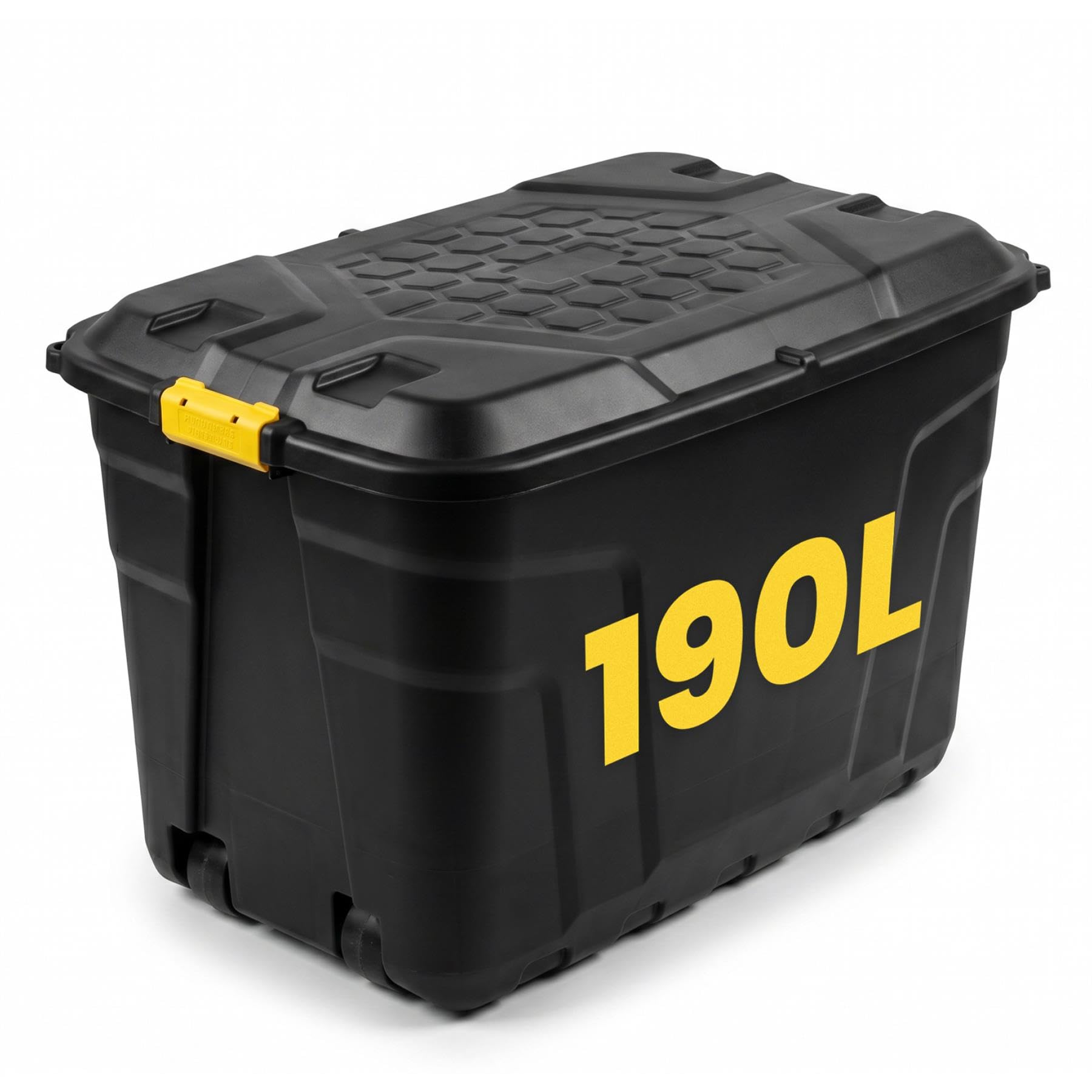 NOVECRAFTO 190L Extra Large Storage Box on Wheels with Lid – Heavy-Duty Storage Box with Clip-Lock Handles, Padlockable, Stackable & Weather-Resistant – Garage, Shed & Outdoor (Black)
