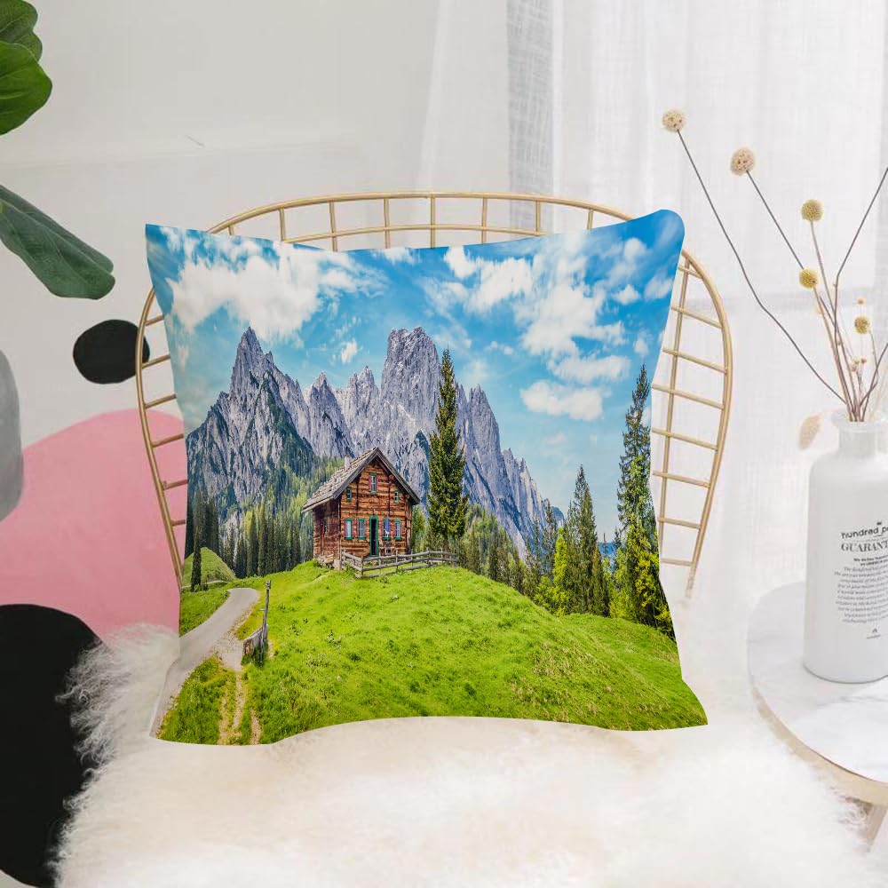 HYOSXW Cushion Cover,Throw Pillow Case Home Decorative for Living Room Bedroom Sofa Chair 16X16 Inch,Panoramic view of the picturesque landscape in the Alps with a traditional moun,Pillowcase 40X40cm