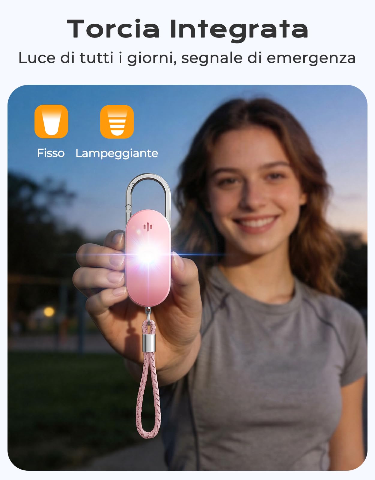 ISEYOU Allarme Personale Antiaggressione, Allarme 130dB Ricaricabile Sirena con LED Luce Stroboscopica Portachiavi Difesa Personale - Dispositivo di Sicurezza di Emergenza per Donne/Bambini/Anziani