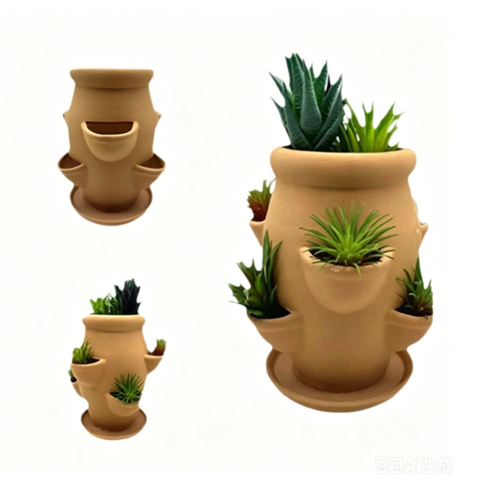 Tour de plantes en céramique au design moderne et stable en kaki
