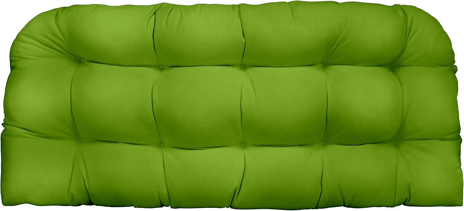 RSH DECOR Indoor Outdoor Tufted Love Seat Wicker Cushion Patio Weather Resistant ~ Choose Color & Size (Gecko Green, 44" x 22")