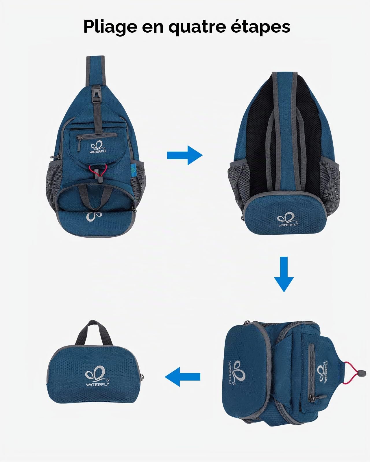 Waterfly Sac Bandoulière Petit Pliable: Sac de Poitrine Léger Sacs à Dos Porté Travers Sacoche Bandouliere pour Sport Randonnée Cyclisme Voyage Excursion Homme et Femme