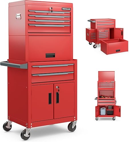 Goplus Cofre de Herramientas, 6 Cajones 3 en 1 Gabinete de Almacenamiento de Herramientas Extra Grande con Ruedas Universales Bloqueables de 4",