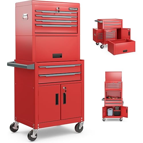 Goplus Tool Chest, 6 Drawers 3-in-1 Extra Large Tool Storage Cabinet with 4” Universal Lockable Wheels, Auto Lock, Protective Liner, Heavy Duty Rolling Tool Box for Garage, Workshop