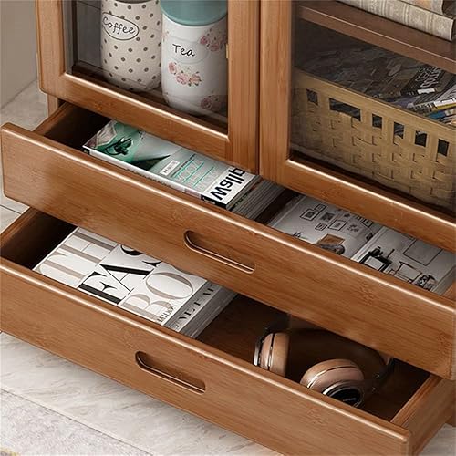 Miniatura 5 de LITFAD Estantería de madera de estilo moderno con respaldo cerrado con cajón de almacenamiento acrílico transparente de 2 puertas, armario de