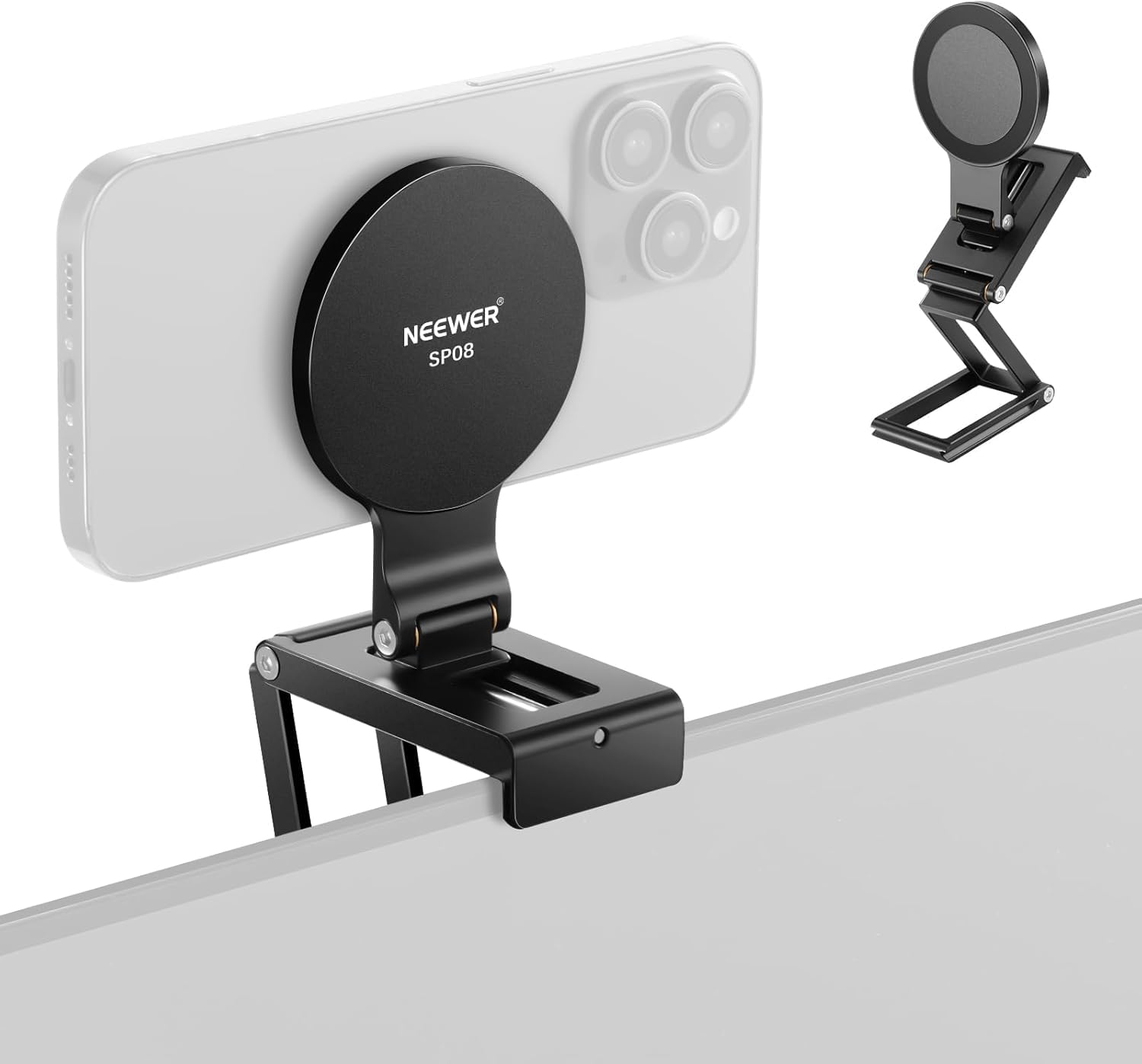 NEEWER Support pour Appareil Photo Continuité pour Moniteur de Bureau, Support Magnétique Trois Parties pour Téléphone Webcam, Base Type Arca, Compatible avec MagSafe iPhone iMac, Mac, Samsung, SP08