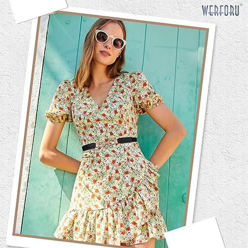WERFORU Women Skinny Belt for Dresses Retro Stretch Waist Belt with Gold Buckle Set of 43