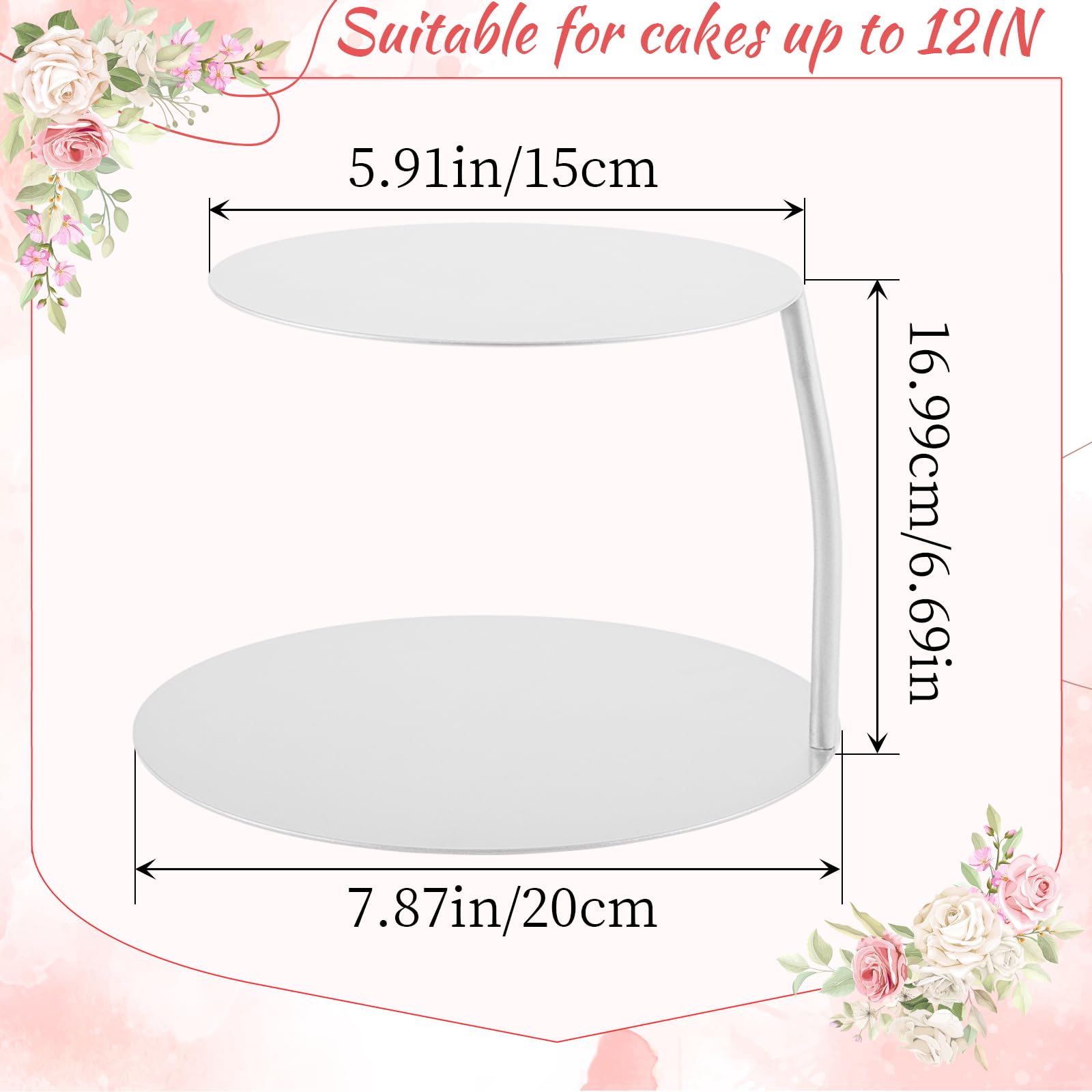 LemonRoad Présentoir à gâteaux flottant en métal à 2 niveaux de 15,2 cm + 20,3 cm - Séparateur de gâteaux de mariage rond décoratif - Présentoir à desserts, pâtisserie pour anniversaire, fête