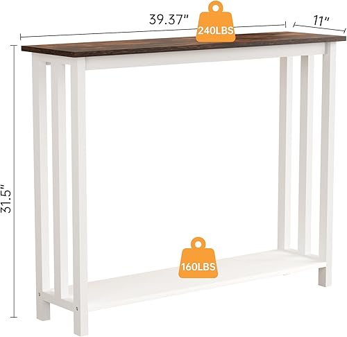 Miniatura 2 de Mesa de sofá de 2 niveles, mesa de entrada, mesa de consola para sala de estar, pasillo, vestíbulo, blanco rústico