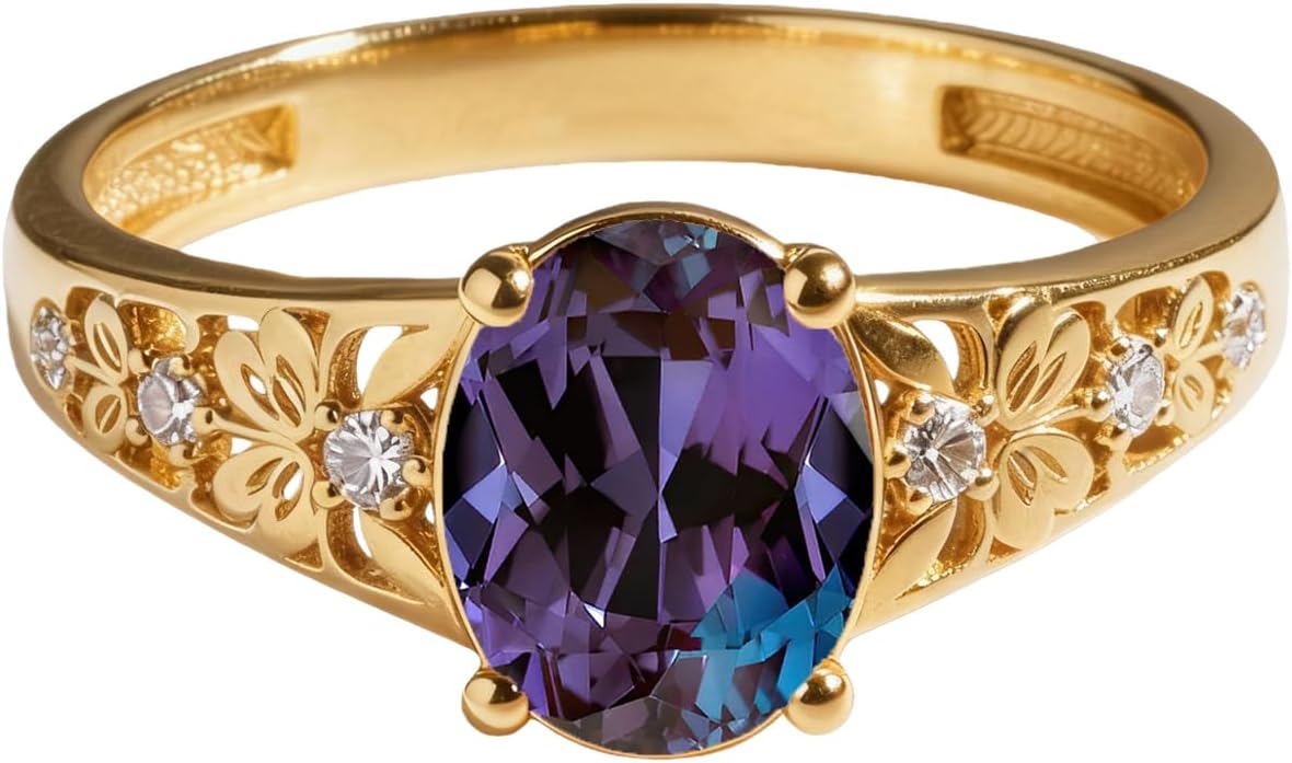 WSX 10K 14K 18K Gold Floral Oval Gemstone Ring for Women 1 Carat Oval Cut Gemstone Engagement Wedding Rings Anniversary Jewelry Gift Size 4-16