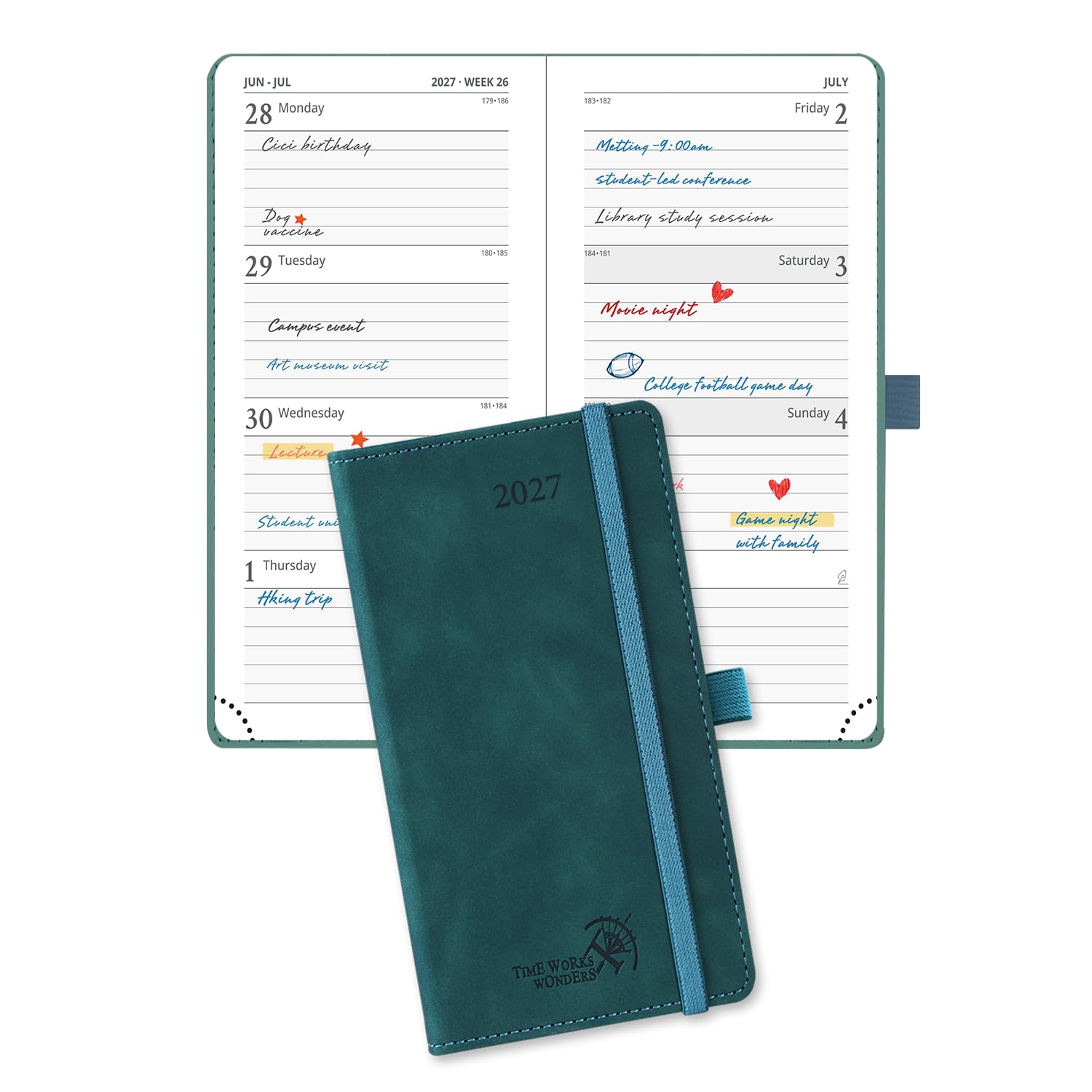 POPRUN 2027 Pocket Diary Small Diary 2027 Hardback Planner Week To View
