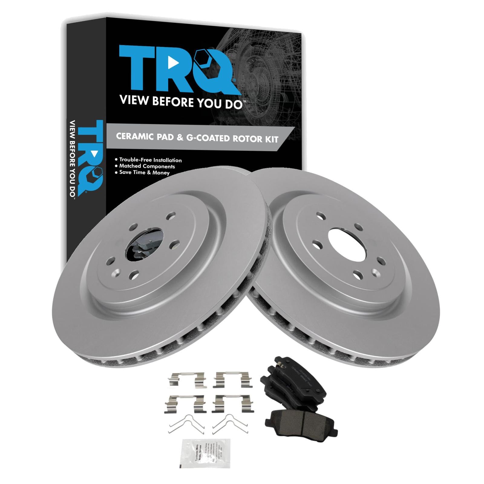 TRQ Rear Brake Pad and Rotor Set Ceramic Coated Rotors Compatible with 2016-2018 Cadillac CTS
