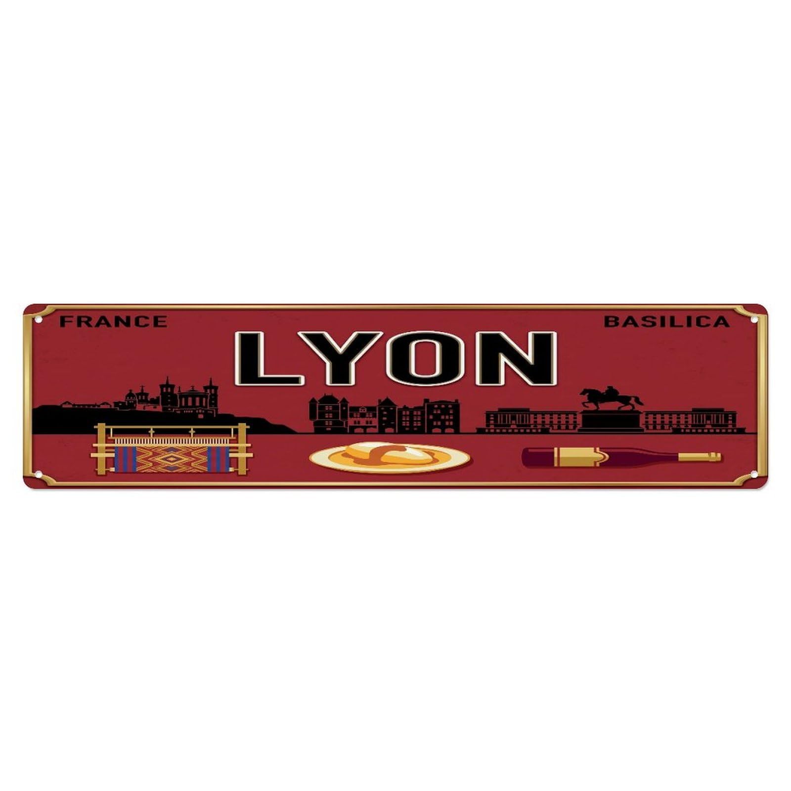 Tgrcjimh Style Metal Tin Sign Vintage Travel Lyon France Basilica Bouchon