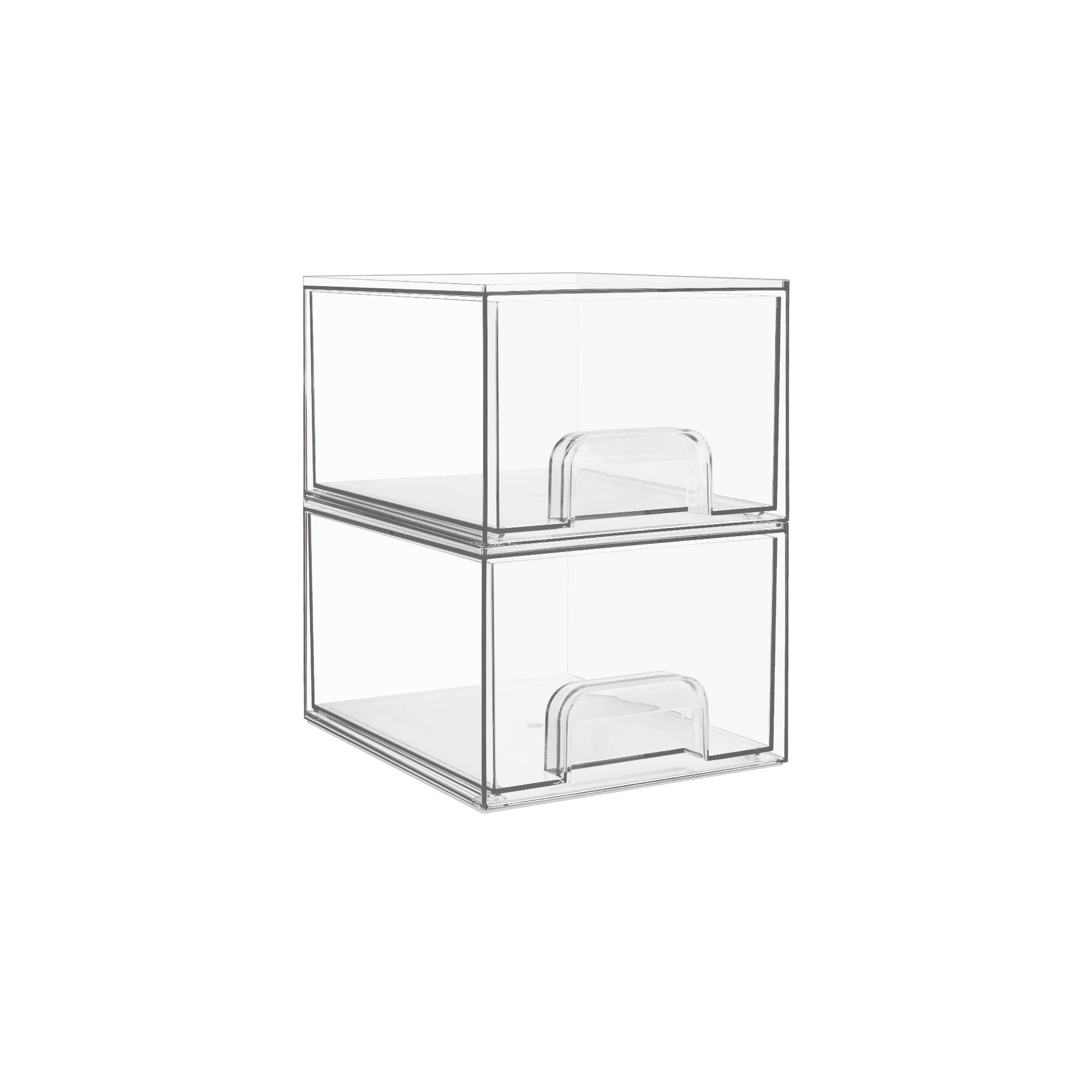 Vtopmart 2 Pack Clear Small Stackable Storage Drawers, Acrylic Bathroom Makeup Organiser, Plastic Storage Box For Vanity, Under Sink, Kitchen Cupboard, Pantry, Home Organization