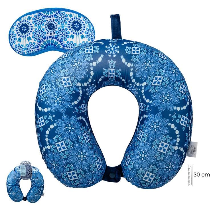 Coussin de voyage haut de gamme et masque arabesque bleu